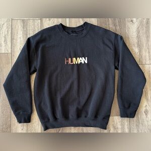 Black Crewneck Sweatshirt with Multicolor 'HUMAN' Logo